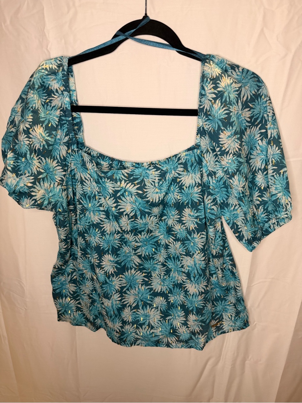 MICHAEL Michael Kors Teal Floral Square-Neck Blouse
